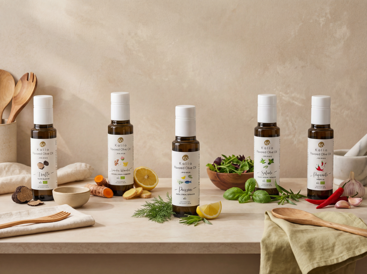 Kalia Huiles aromatisées — 5 saveurs avec ingrédients frais